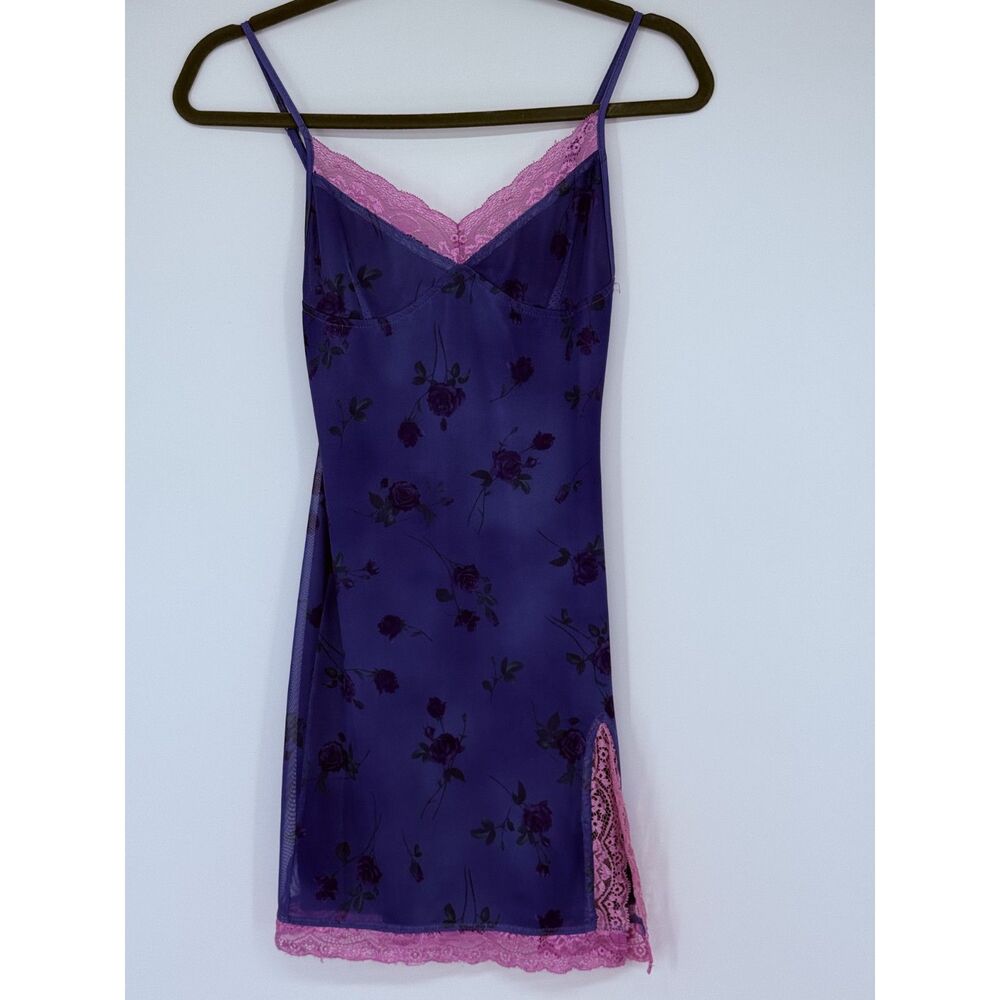 Motel Rocks Purple Lace Trimmed Mesh Mini Dress Size XS - Picture 2 of 6